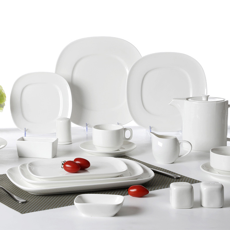 White Ceramic Tableware Restaurant Hotel Resort Porcelain Dinner Set Dinnerware