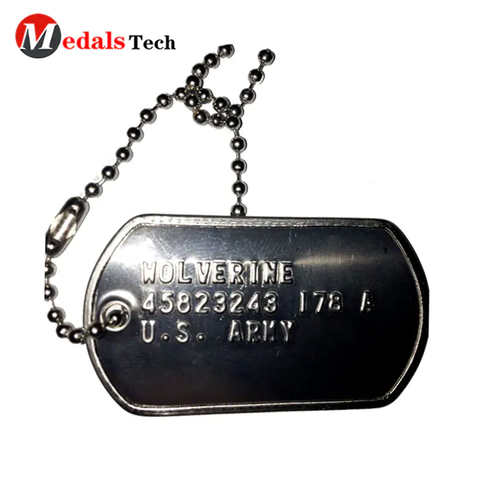 Promotion cheap 3d embossed logo antique silver engraved dog tags with chain