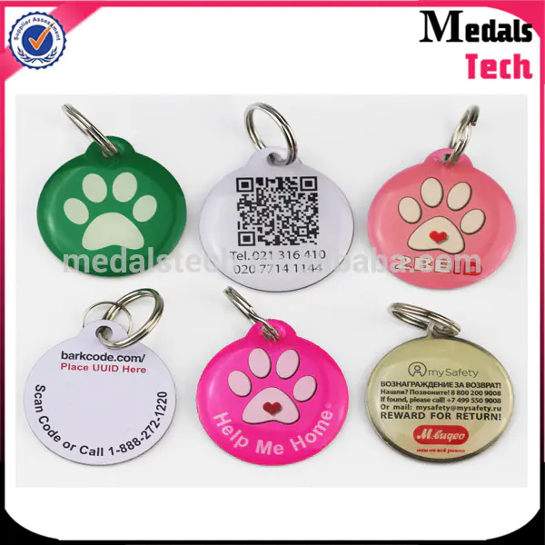 Shenzhen medal supplier custom 13.56MHz NFC pet id aluminum dog tag with domed resin