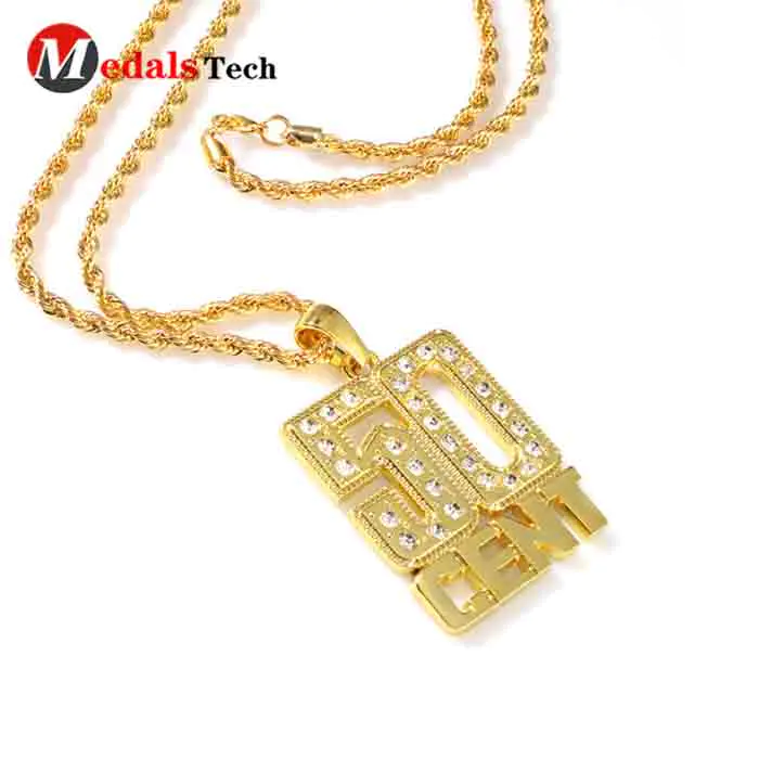 Popular shinny gold pendant necklace chain gift dog tag for girls