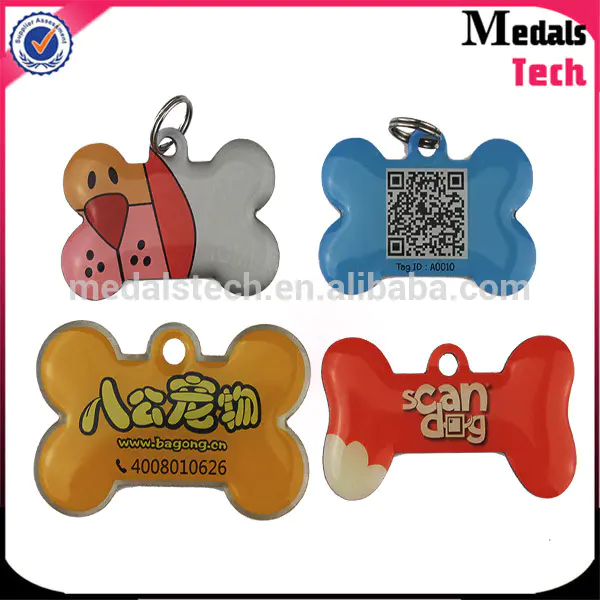 Shenzhen medal supplier custom 13.56MHz NFC pet id aluminum dog tag with domed resin