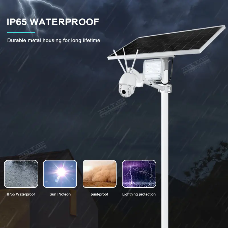 ALLTOP Modern design aluminium ip65 waterproof 80w solar flood light with 4g wifi cctv camera