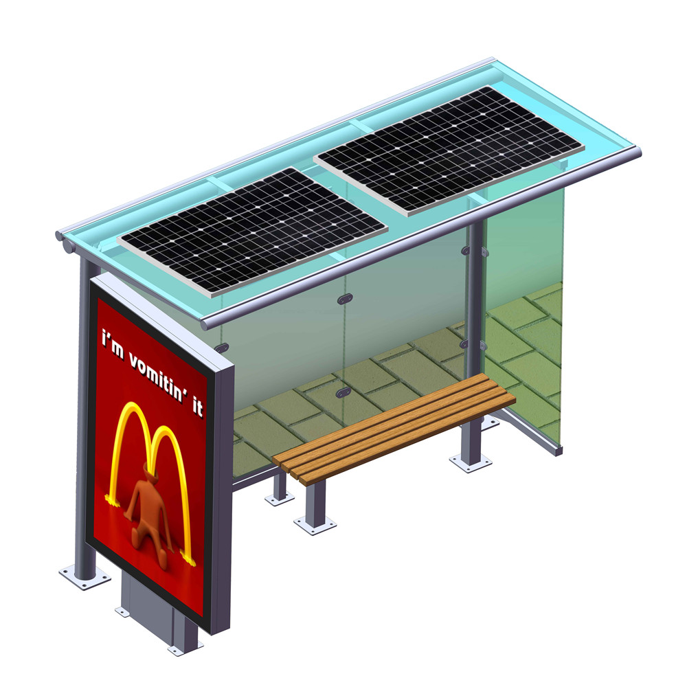 Solar outdoor Bus Shelter / Advertising Bus Stop With Bench