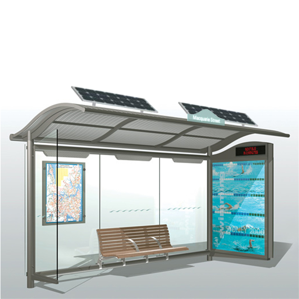 Solar powered bus shelter with custom design