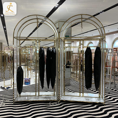 Clothes Store Stainless Steel Gold Coating Metal Hanging Clothes Display Racks Stand Customized Retail Store Clothing Rack
