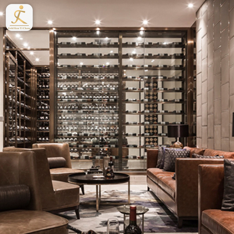 luxury stainless steel big metal customized modern wine cabinet with sliding glass doors furniture liquor cabinets