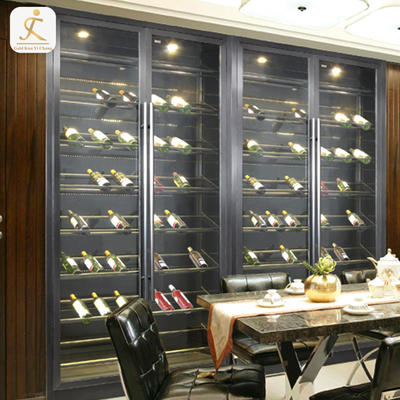 SUS 304 liquor cabinets with glass doors modern living room customized 4 doors stainless steel metal frame red wine cabinet