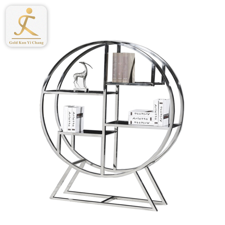 factory luxury custom design antique display shelf silver stainless steel glass display shelf round wedding wine rack