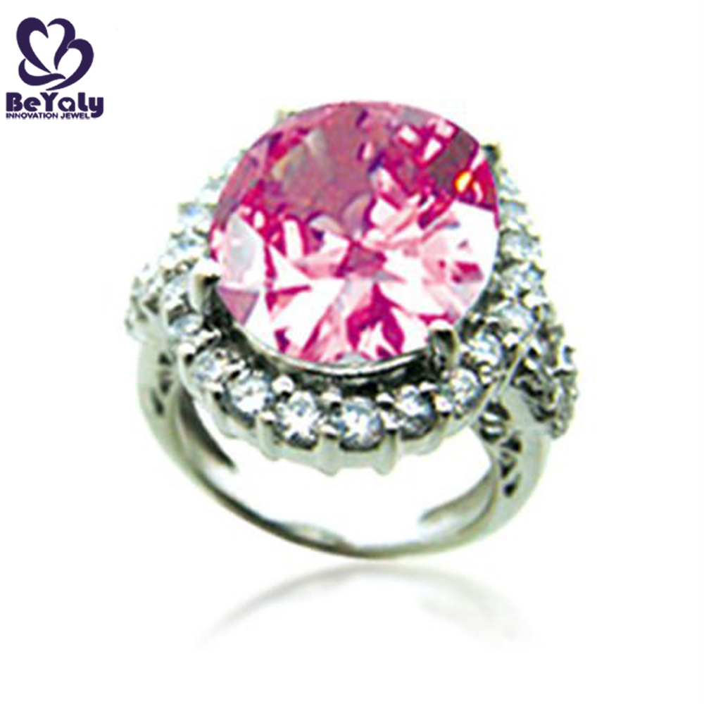 Wholesale female big pink natural stone silver jewelry