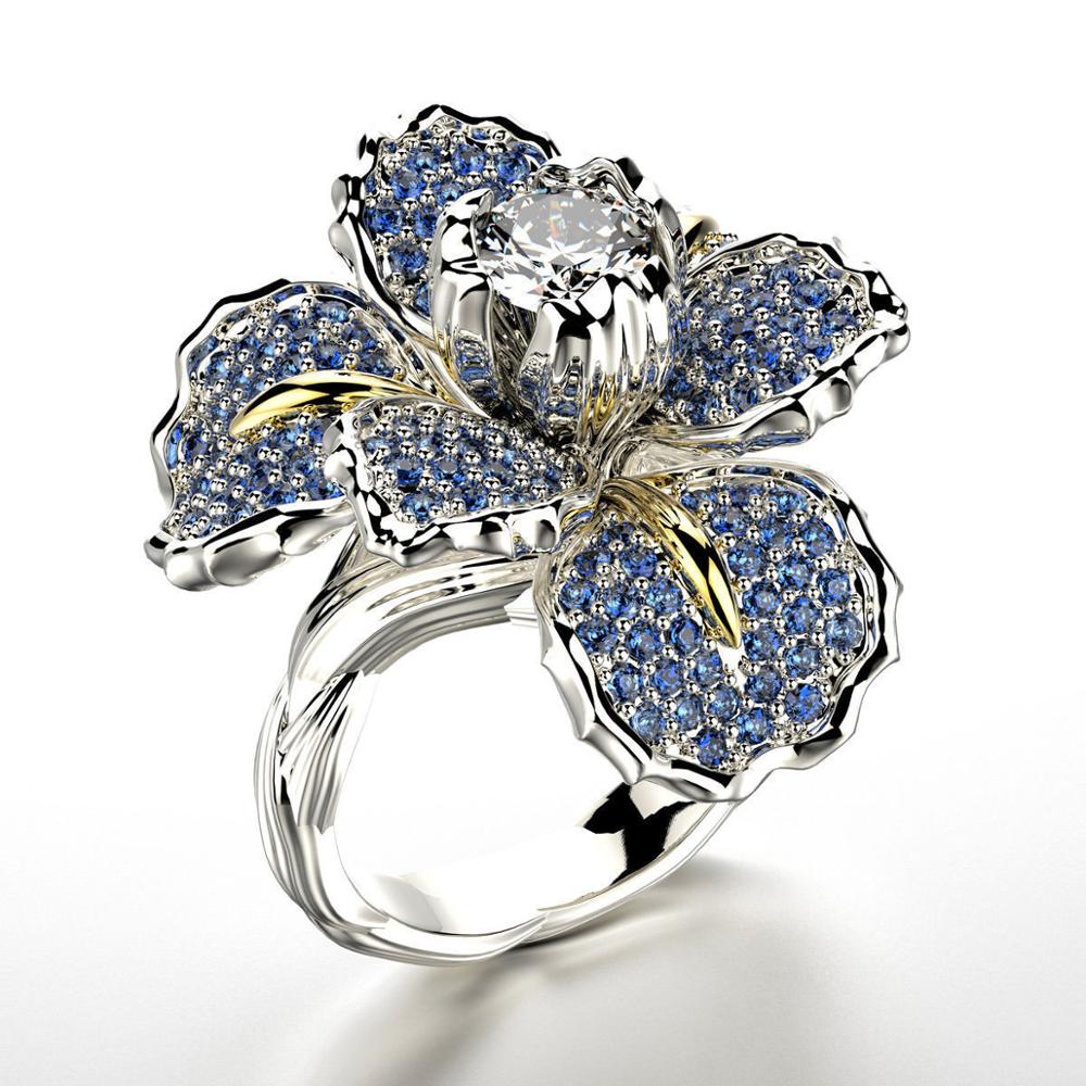 Blue stone flower carved jewellery models for women's rings