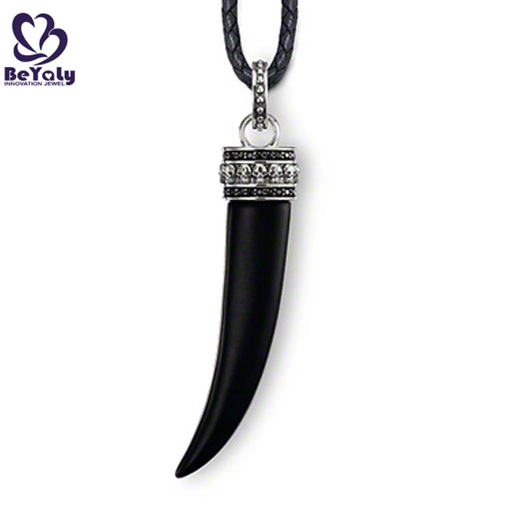 Modern black stone sterling silver tooth necklace
