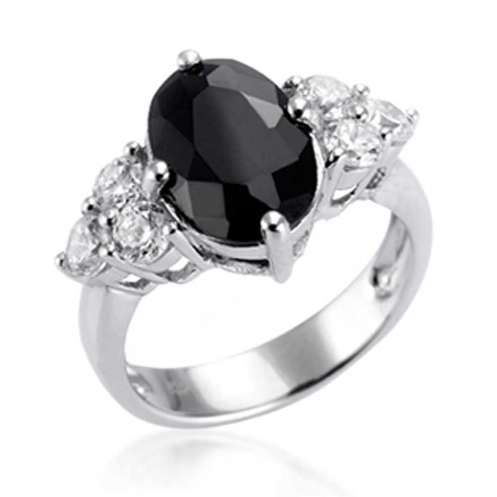 Brilliant black oval stone with wing design vintage diamond rings