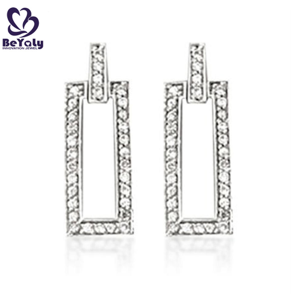 Fashion sterling silver jewelry hollow rectangle cz earrings