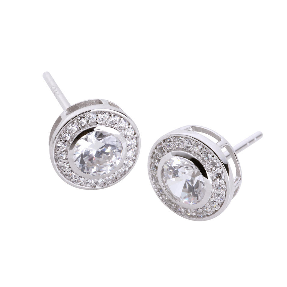 Simple and fine girls round stone silver chic clip earring