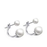 Double ended cz ball 925 silver pearl stud earrings