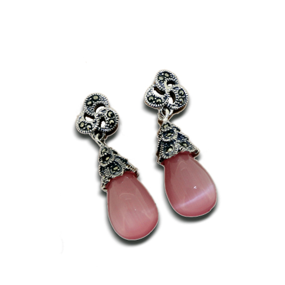 Best seller vintage style wholesale silver pink stone drop earring