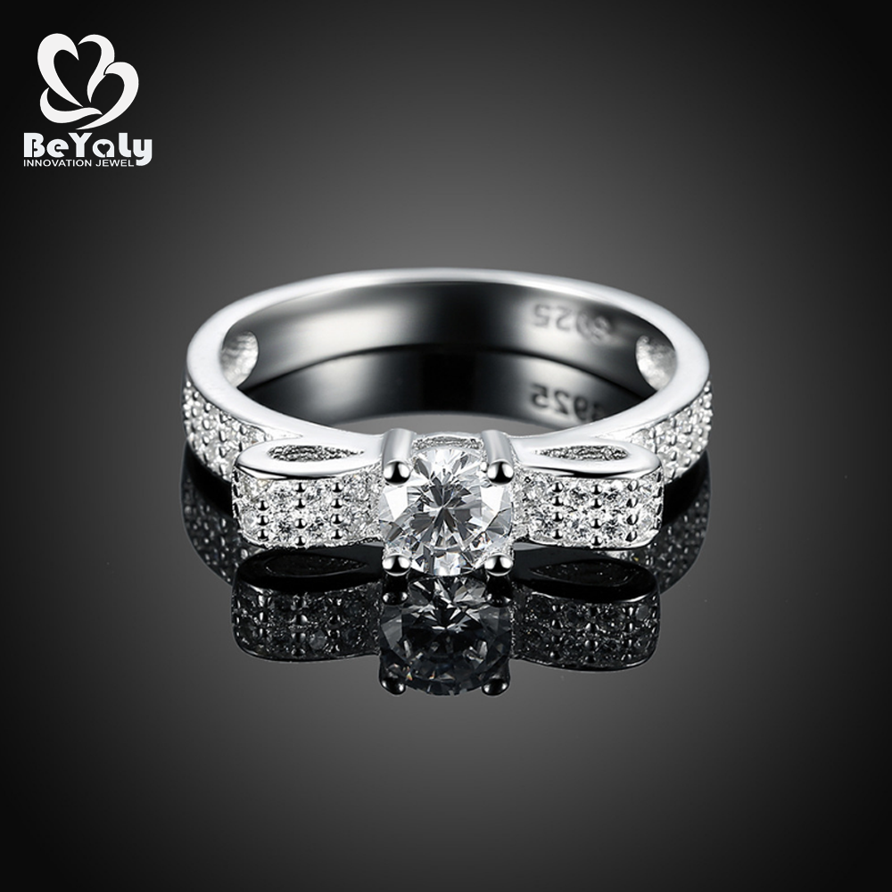 product-Simple bespoke bow design cubic zirconia 925 silver wedding rings-BEYALY-img-3