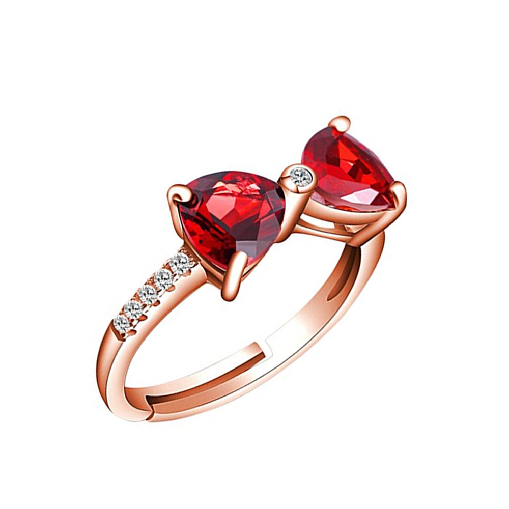Bowknot Design Garnet Gemstone Jewelry 18K Gold Twins Diamond Rings