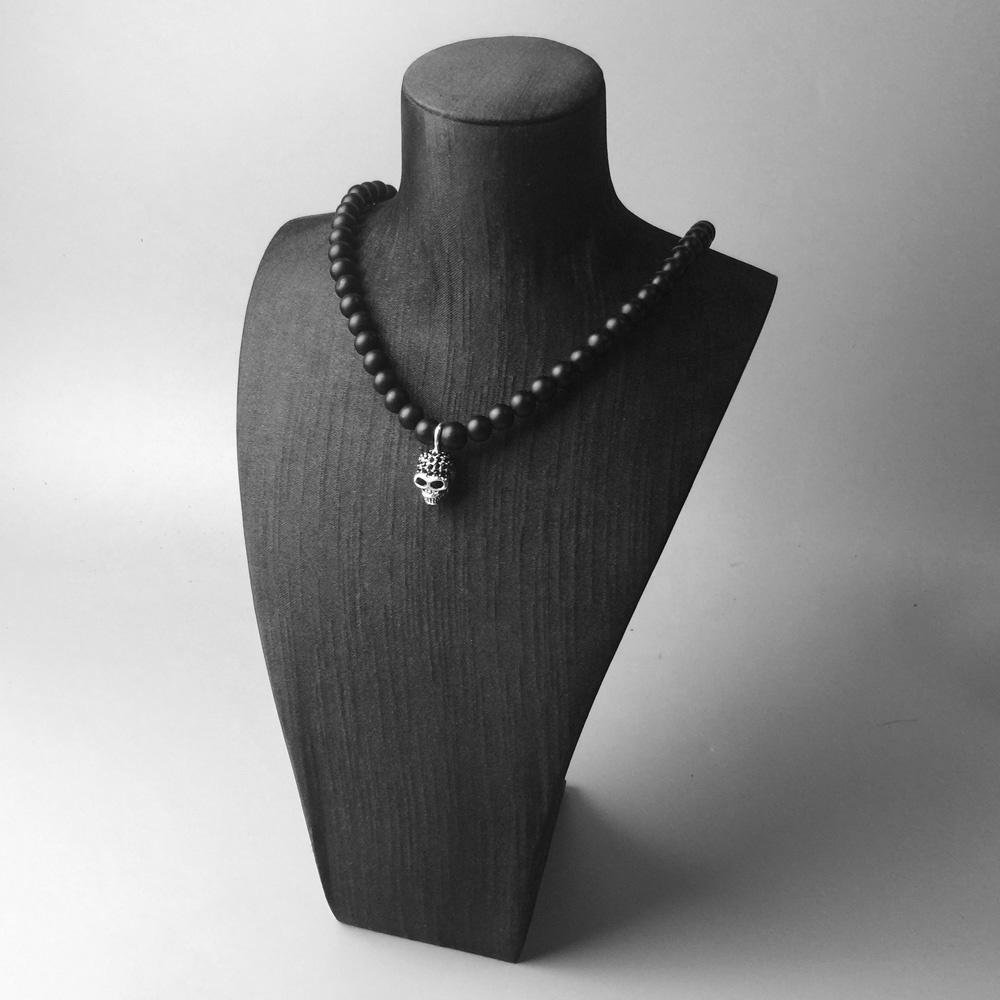 product-New Black Cz Charm Necklace Silver Skull Obsidian Beads Jewelry-BEYALY-img-3