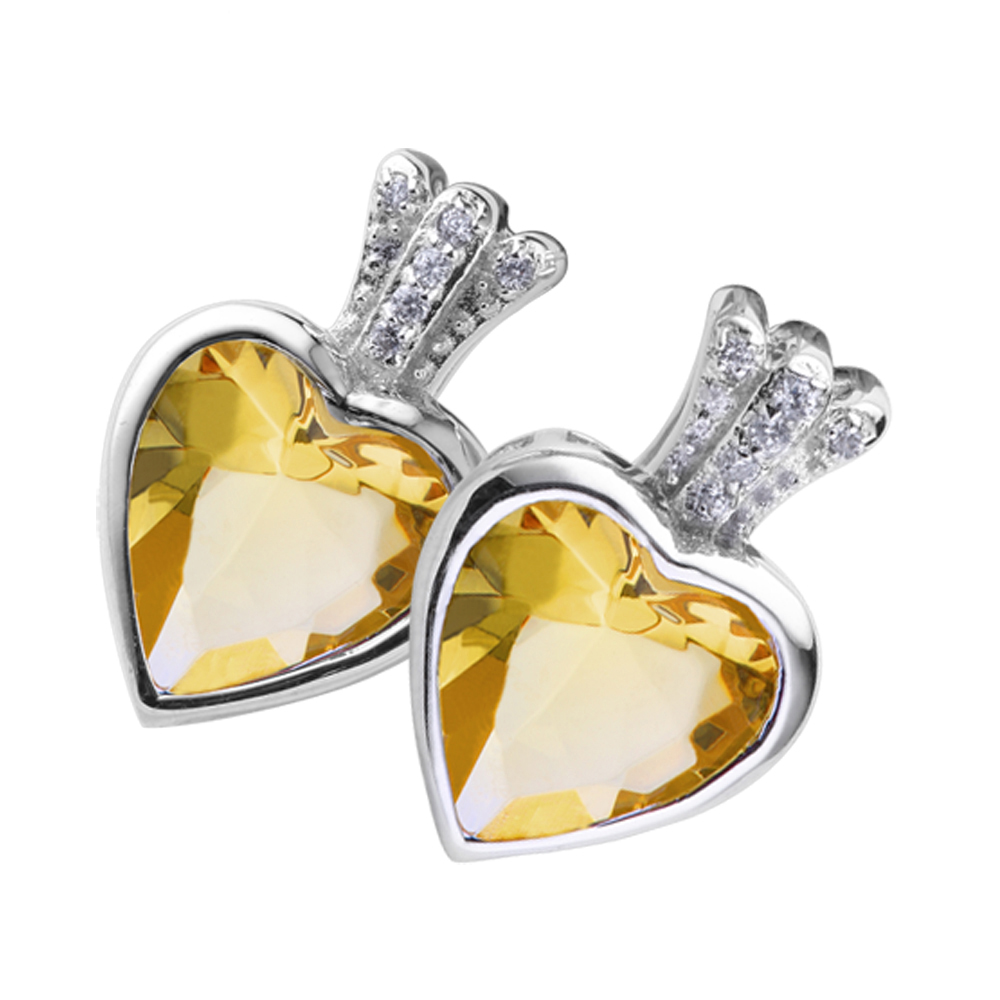Yellow topaz cz inlaid retail girls love silver heart earrings
