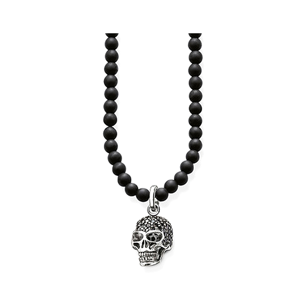 New Black Cz Charm Necklace Silver Skull Obsidian Beads Jewelry