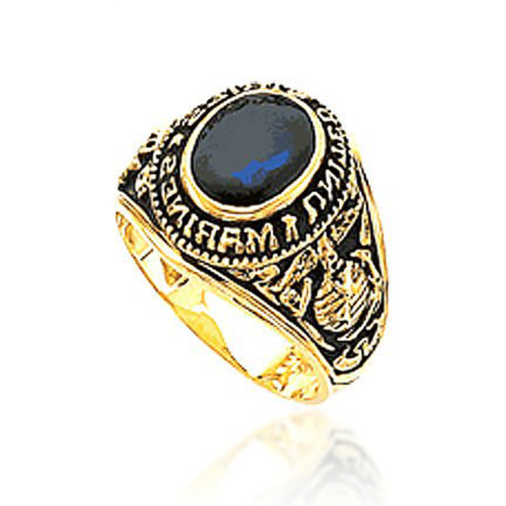 Gold plating American marines blue fire opal rings