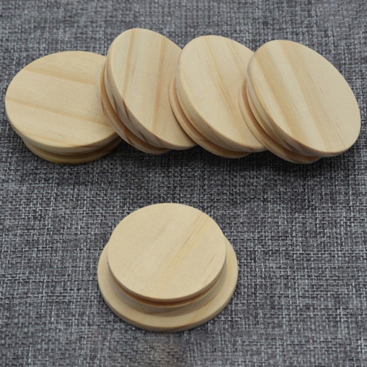custom natural wood color handmade round pine wood lids for glass jar with silicone ring