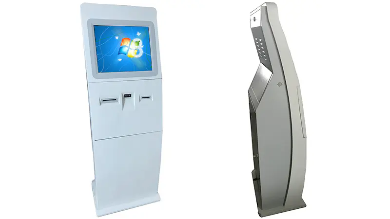 dual screen self help pay fee kiosk with 19'' touch screen and movable caster