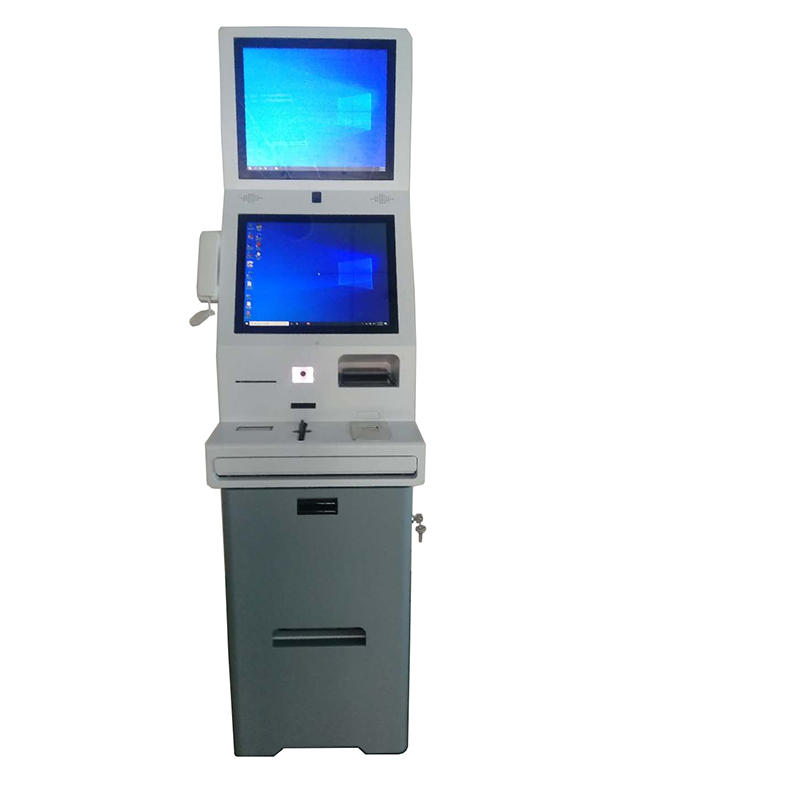 dual screen digital signage hotel kiosk with quick checkin checkout