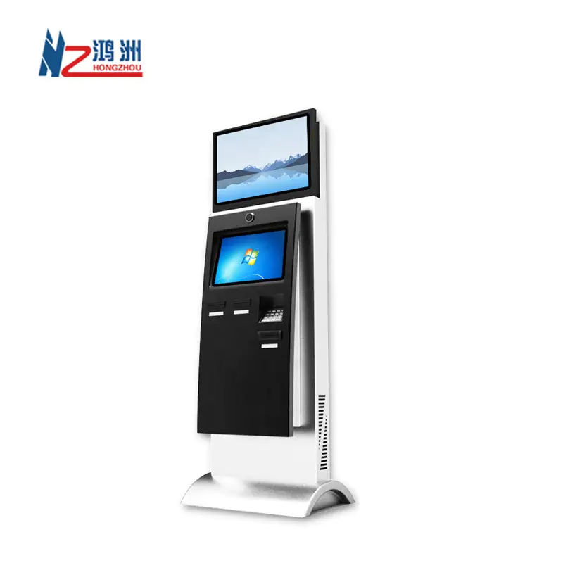 Custom LED touch screen kiosk with ticket dispenser in hotel with currency exchange function