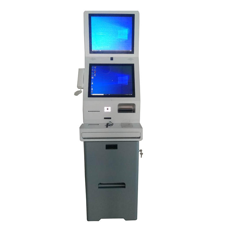 dual screen digital signage hotel kiosk with quick checkin checkout