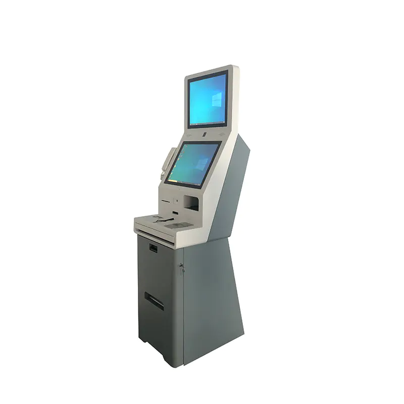 Dual Screen Check In And Check Out Self Service Kiosk , Credit Card Payment Kiosk With Passport Scanner