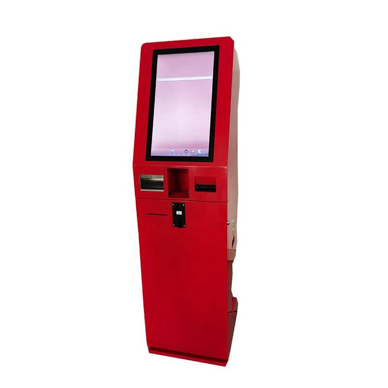 Self order kiosk in restaurant with cash and coin accept andrecycler function