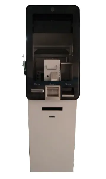 standing smart cash deposit kiosk with receipt printing