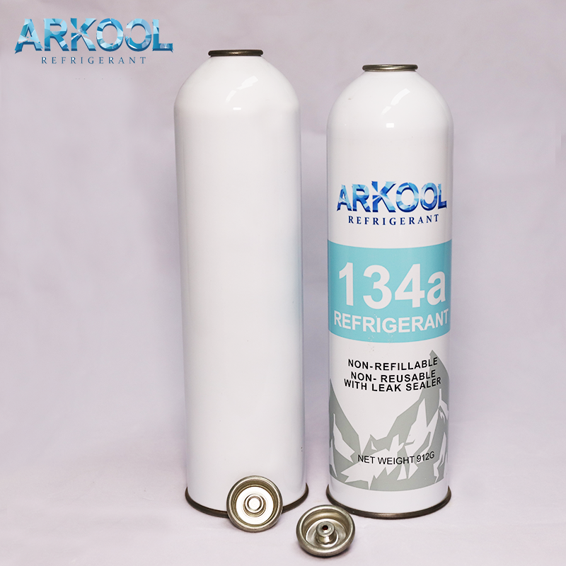 auto refrigerant gas 134a in can 340g/1000g with two-piece can reusable needle valve