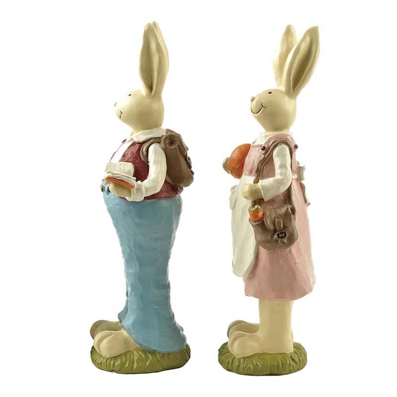 Stock Products Resin Bunny/ Rabbit Couple w/Book & Bag For Garden Decoration