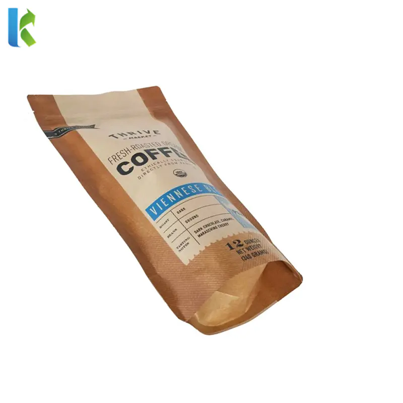 Custom Printed Stand Up Pouch Kraft Paper Packaging Ziplock Coffee Bean Bag with Valve
