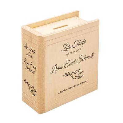 Custom book shape popular wooden money saving box for kids