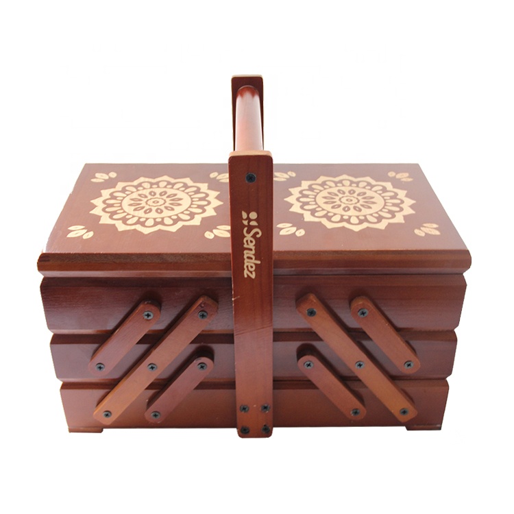 unfinished cheap customized folding wooden sewing box with large drawer