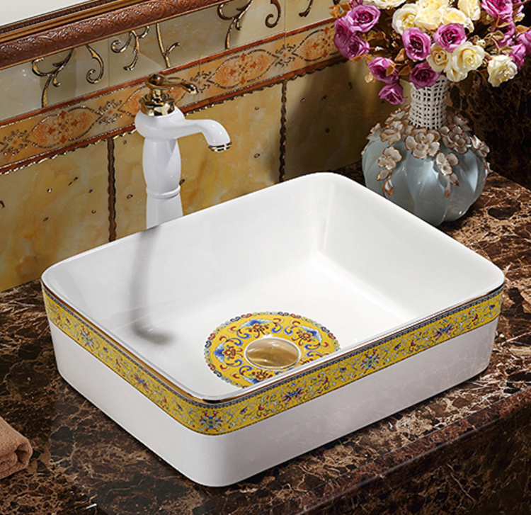 Ceramic bathroom hand wash gold basin