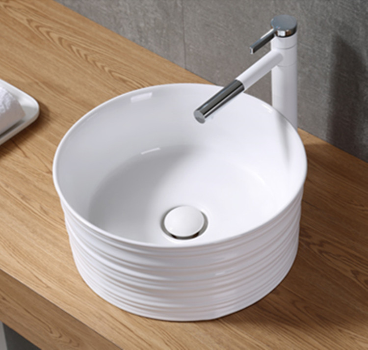 Round Bowl Shape Bathroom Sink Luxury Above Counter Mounted Ceramic Washing Basin