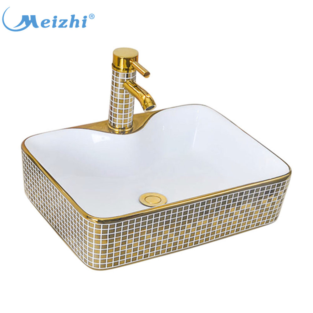 Ceramic materials gold decorative wash basin