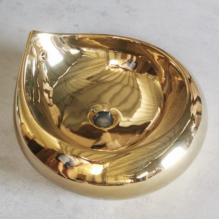 New design porcelain Gold silver color bathroom water drop shape art basin