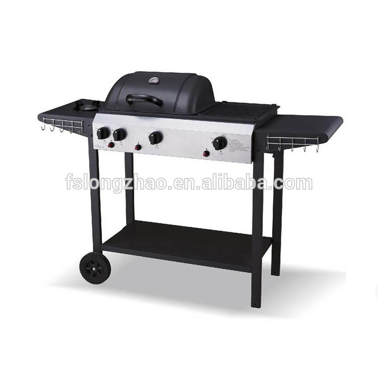3 burners multifunction home use bbq gas trolley grill with side plate
