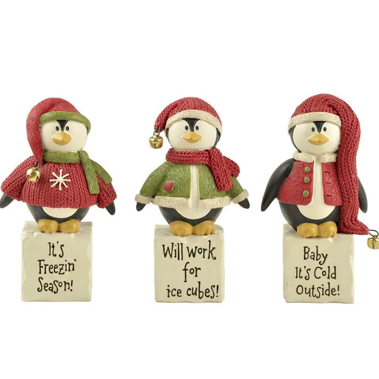 wholesale resin decorative home decor animal penguin stand on ice cube figurines