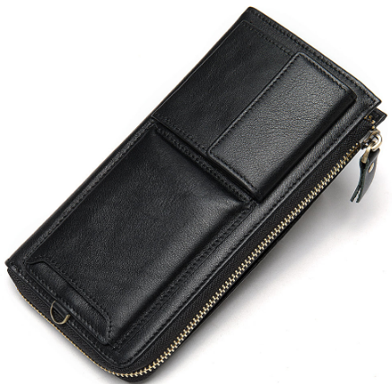 Long Genuine Leather Men Wallets with zipper coin purse large capacity
