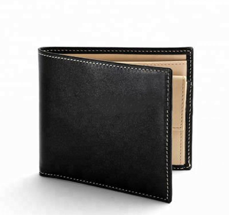 Smooth Black with black Suede Leather Billfold Coin Wallet