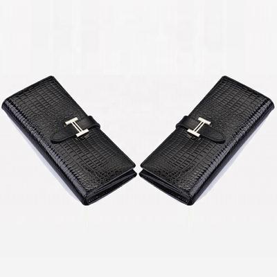 Black brand design luxury ladies leather crocodile type H clasp wallets for women fashionable long slim bifold id card purses