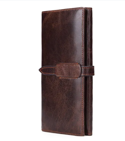 Wholesale Durable Utility Cowhide Leather Men Long Wallet withLarge Capacity