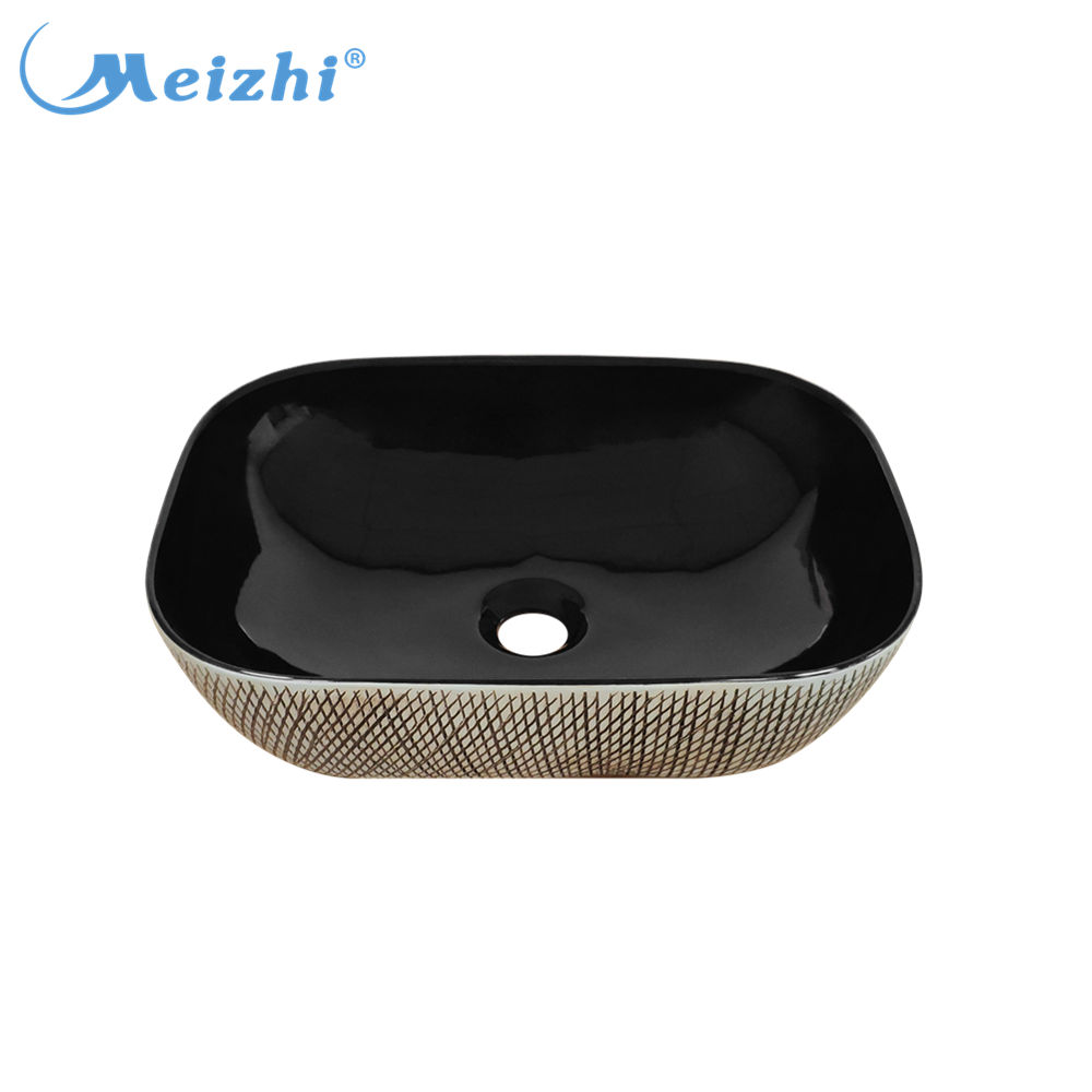 Porcelain rectangle black color washbowl chinese sink